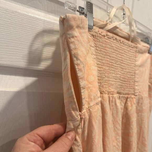 Urban Outfitters Womens Strapless Dress Large Pink Linen Viscose Thigh Slit - Picture 6 of 9